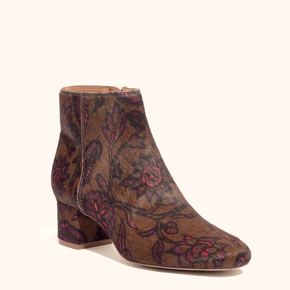 Madewell copper brown floral calf hair patterned booties sz 7